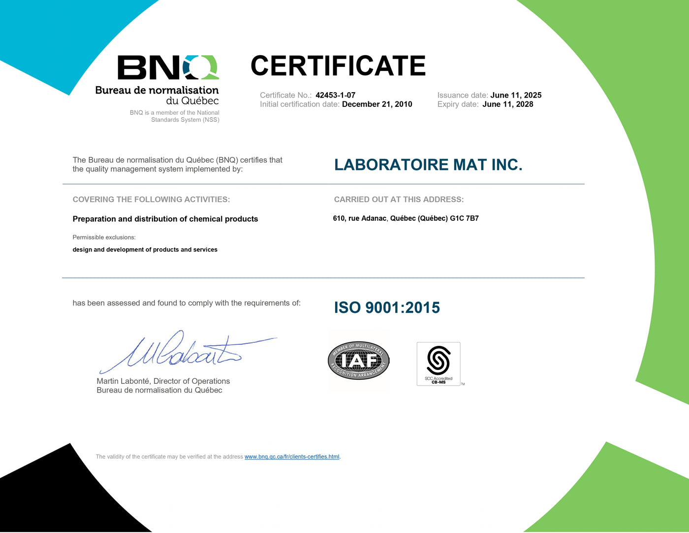 Scope of certification