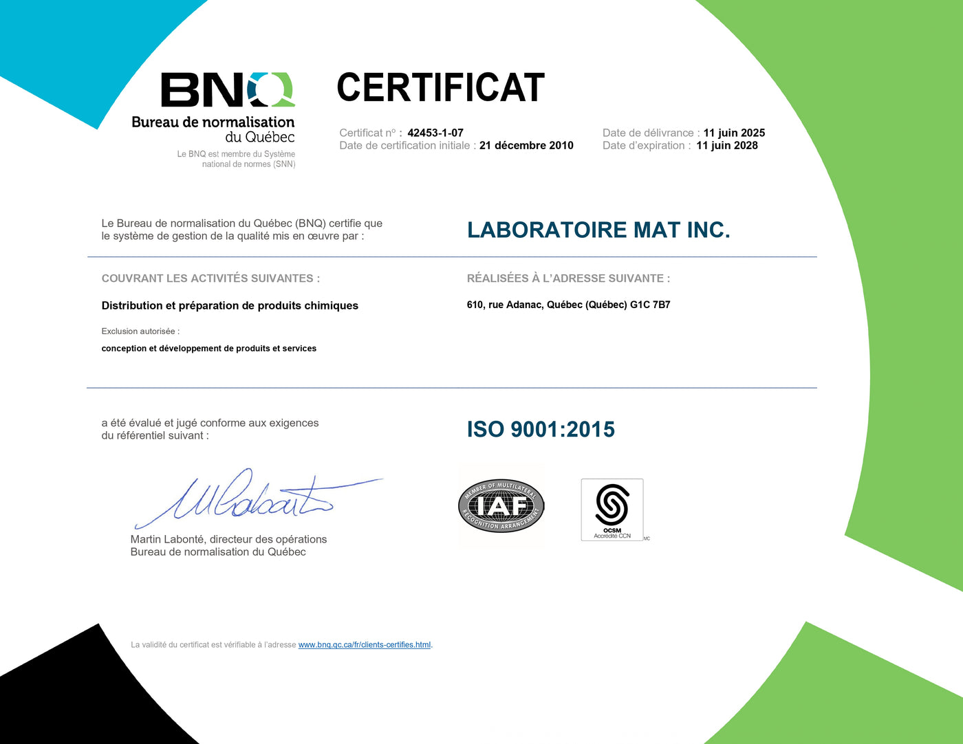 Portée de la certification